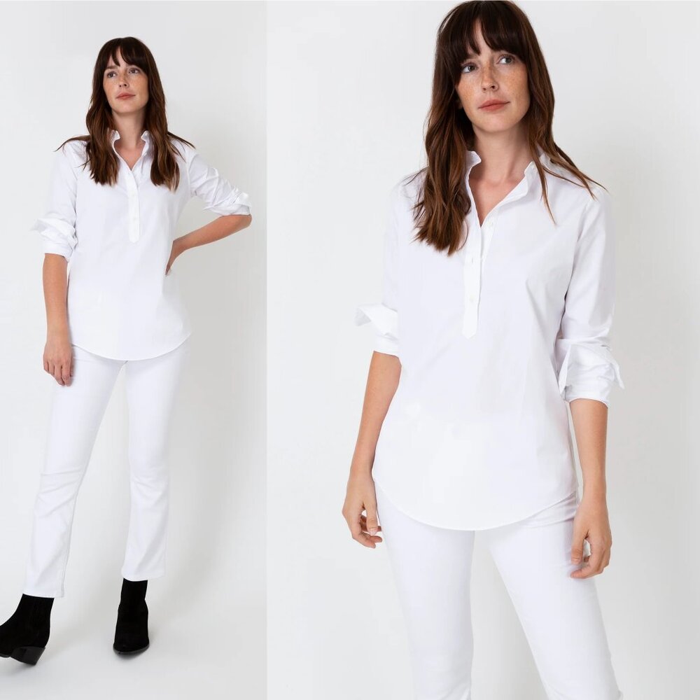 Ann Mashburn White Tomboy Popover Poplin Shirt Business Career Sz S